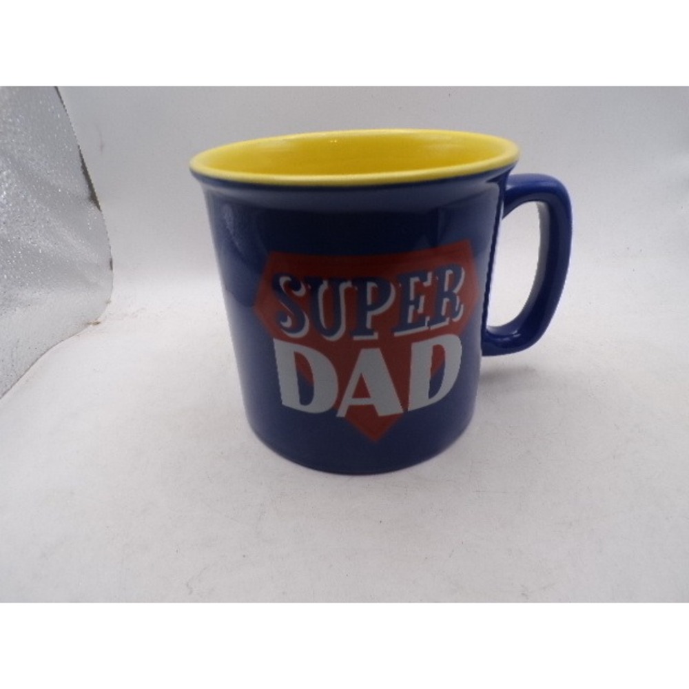 Super Dad Blue Ceramic Coffee Mug 16oz Yellow Interior Father's Day Gift Cup
